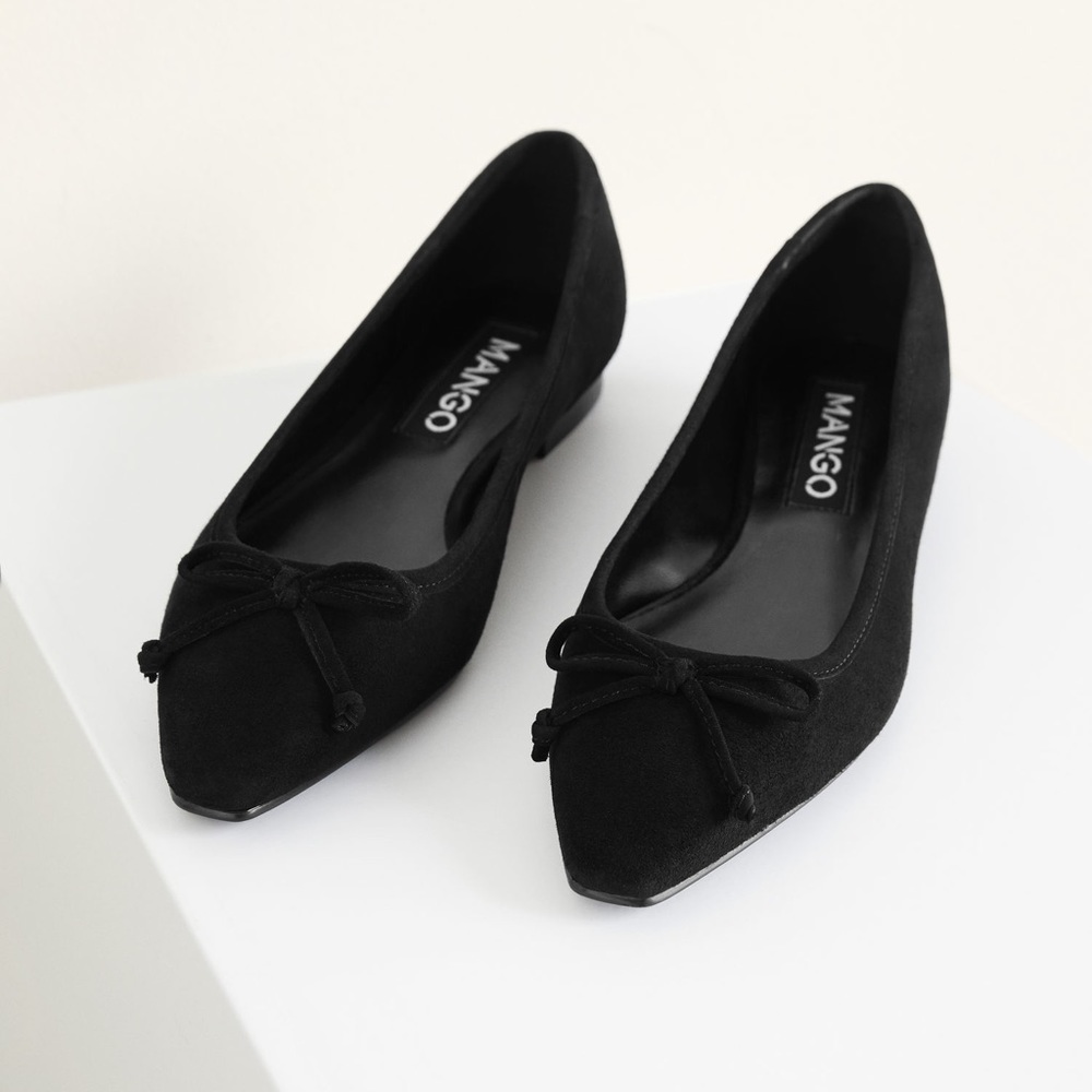 Mango Bow Leather Ballerina Flats